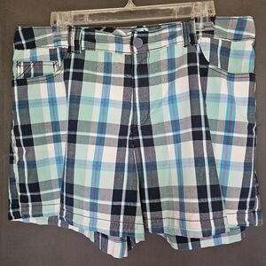Lee Woman's Natural Fit Plaid Shorts in Blue Teal & Pink Size 18